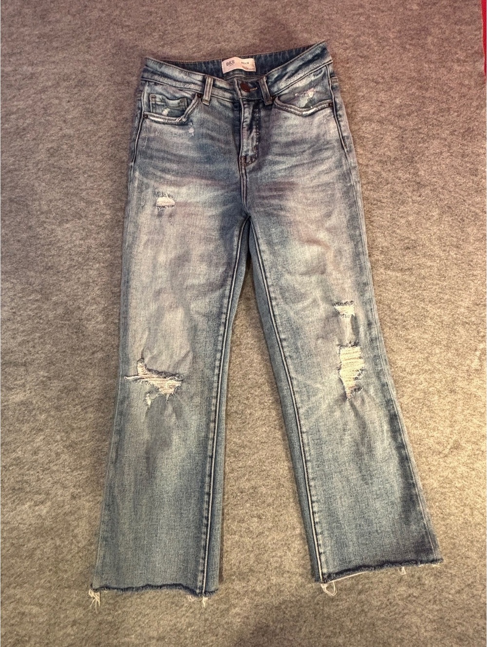 BKE Billie Slim Fit High Rise Cropped Straight Jeans Size 25x28 Distressed Light